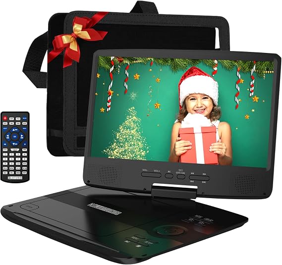 12" Portable DVD Player with 5-Hour Rechargeable Battery, 10.1" HD Swivel Display Screen, Support CD/DVD/SD Card/USB, Car Headrest Case, Car Charger, Last Memory Valentines