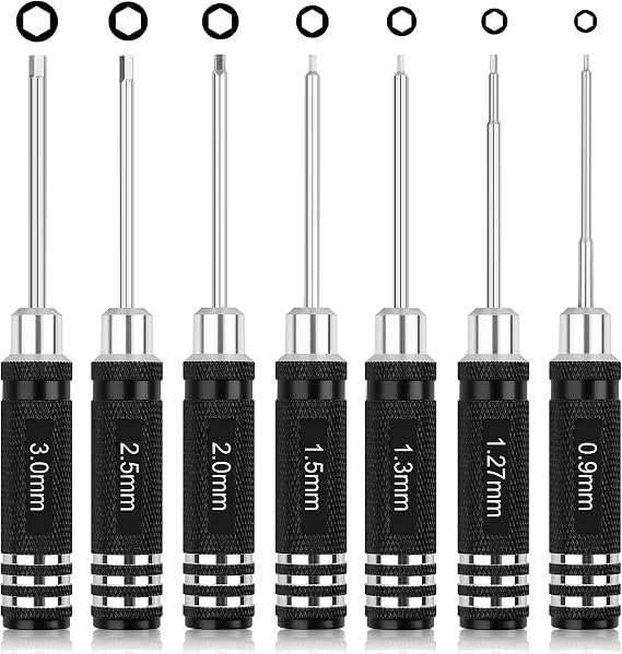 RC Tool Kit 7PCS Precision Hex Screwdriver Set | Hobby Tools W/0.9/1.27/1.3/1.5/2.0/2.5/3.0mm Hexagon Wrench RC Repair Tool Compatible with SCX24 Traxxas Redcat RC Trucks