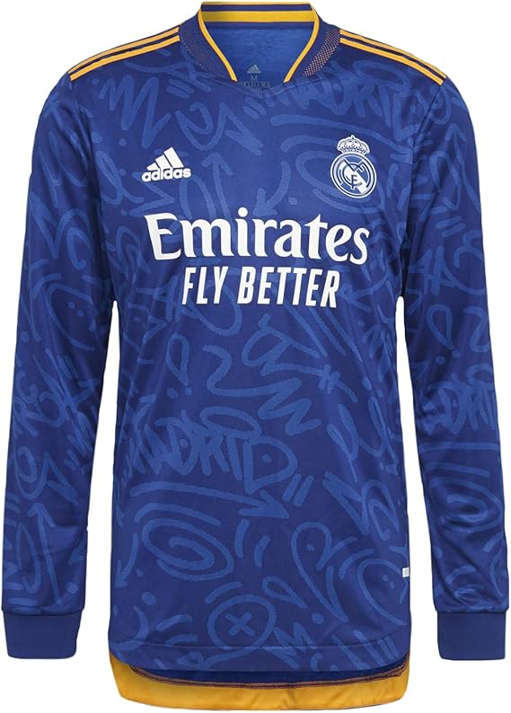 adidas Men's Real Madrid Authentic Long Sleeve Soccer Jersey 21/22 (Large) Victory Blue