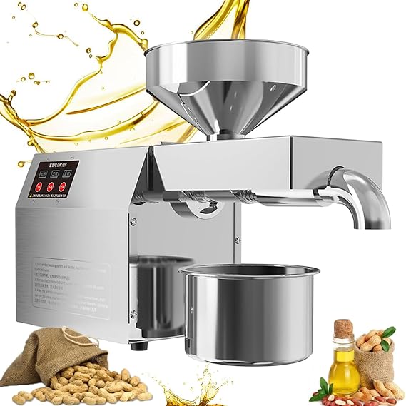 820W Automatic Oil Extractor,Cold Hot Press Food Grade Stainless Steel Oil Extractor,Organic Oil Press Machine for Commercial Home Kitchen,Peanut Sesame Canola Coconut,220V