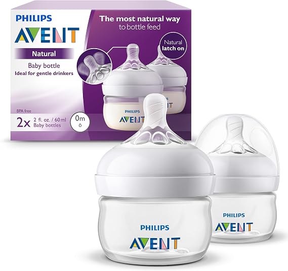 Philips Avent 2 Count 0 Month Newborn Natural Baby Bottles Clear, 59ml