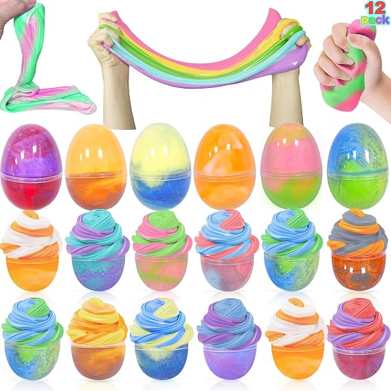 Easter Basket Stuffers Prefilled Easter Eggs, 12 Pack Butter Slime Stress Relief Fidget Toys Party Favors Supplies Non-Sticky, Easter Gifts for Kids Goodie Bags Fillers Hunt Girls Boys Toddlers Teens
