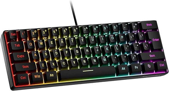 Snpurdiri 60% Wired Gaming Keyboard, 61 Keys RGB (Black)