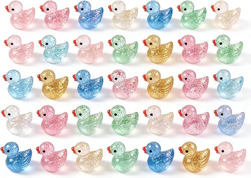 Resin Glitter Duck Figurines, Mini Duck Shaped Craft Embellishments, 0.55x0.43x0.63 Inches, 50 Pieces