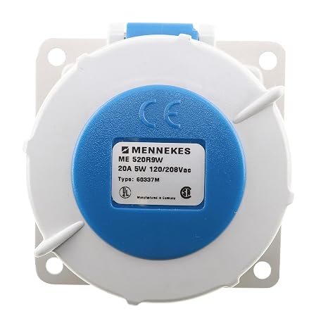 Mennekes 520R9W Watertight Receptacle, Pin/Sleeve, 20A, 4P, 5W, 120/208V