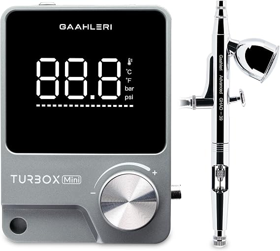 Gaahleri Airbrush Kit, Turbox mini Kit with GHAD-39 0.35mm, Dual-Action Airbrush & Air Compressor with 18 Gear Air Control, Ultra-Quiet, Multi-Scenario, for Painting, Modeling, Cake Decor
