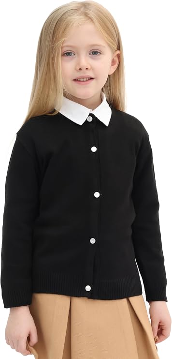 Lilax Little Girls' Knit Basic Cardigan, Long Sleeve Button Up Sweater