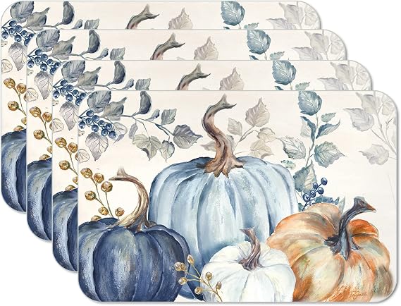 CounterArt Pumpkin Blues Reversible Easy Care Placemat 4 Pack