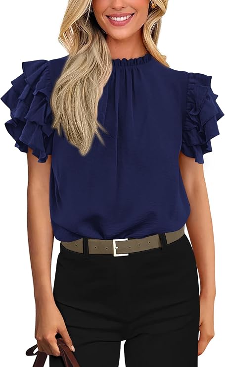 KIRUNDO Blouses for Women Dressy Casual Ruffle Shirts Tops