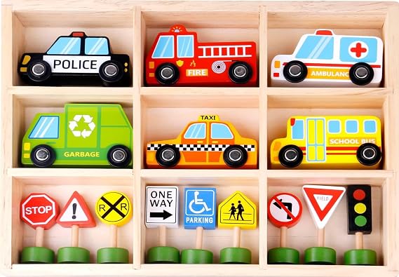 Tooky Toy 921 TKF050 EA Wooden Transportation & Street Signs Set, Multicolor, 15 Stuck (1er Pack)