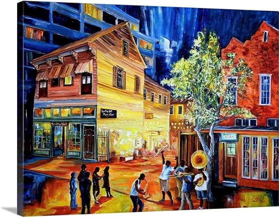 CANVAS ON DEMAND Frenchmen Street New Orleans Canvas Wall Art Print by Diane Millsap, Contemporary, Home Decor, Street Scene, Nature Artwork, 24" x18in