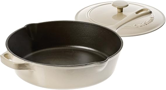 Cuisinart Chef's Classic Enameled Cast Iron Dutch Oven with Lid, Porcelain Enameled Interior, Oven Safe, Induction Compatible, 12-Inch, Chicken Fryer, Cream