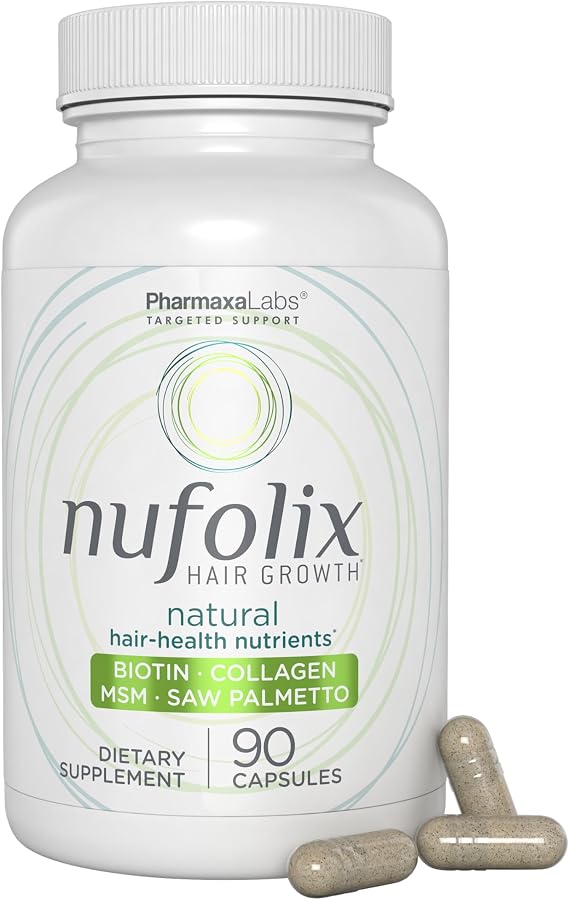 Natural Hair Growth Supplement Biotin, Zinc, MSM, Collagen, Saw Palmetto, Horsetail & Astaxanthin for Thicker, Fuller, Shiny Hair Nourishes Follicles, Reduces Thinning 90 Capsules