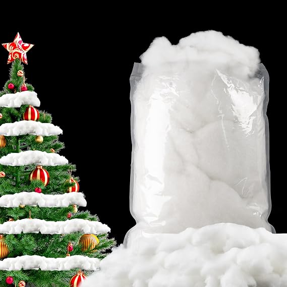 YUNAI Christmas Fake Snow Decorations 500g/17.64oz, Artificial Snow Fake Clouds Cotton Stuffing for Crafts, Fluffy Fiber Poly Fill Indoor for Pillow Winter Christmas Tree Village Mantle Nativity Decor