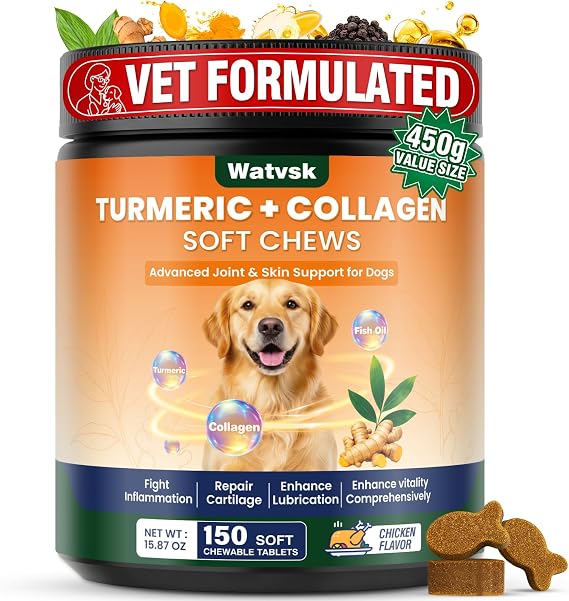 New Upgrade 4 in 1 Advanced Joint Supplement for Dogs Anti Inflammatory Pain Relief Joint Health Turmeric Collagen Hyaluronic Acid Pepper Cartilage Joint Lube All Dog Breeds Chicken 150 Chews