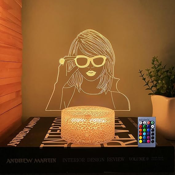 3D Illusion Night Light for Kids Bedroom, Taylor Theme 16 Colors LED Night Lamp, Dimmable Touch & Remote Control Optical 3D Visual Light, USB/Battery Powered Safe Nightlight for Boys Girls Fans Gift [Energy Class A]