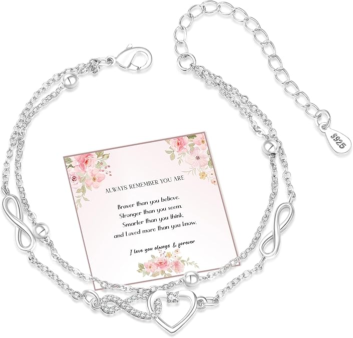 EXGOX Bracelets for Women Infinity A Little Love Heart Adjustable Silver Bracelets for Women