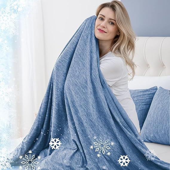 Cooling Blanket for Night Sweats, Summer Ice Cold Blanket for Hot Sleepers Q-Max > 0.45 Thin Soft Breathable Lightweight Cool Blankets for Bed Sofa Camping Travel, Double XL Size, Blue,152 x 228 CM