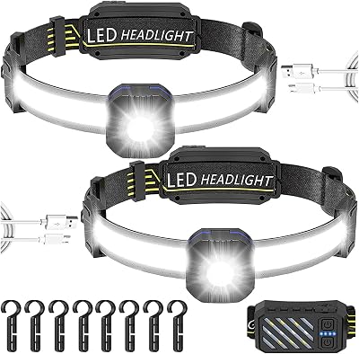 Swanlake LED Runing Headlamp Rechargeable for Adults Hardhat Headlamp Flashlight 230 Wide Beam Rechargeable Head Lamp for Running Camping, Sensor Outdoor Headlight 2 Pack