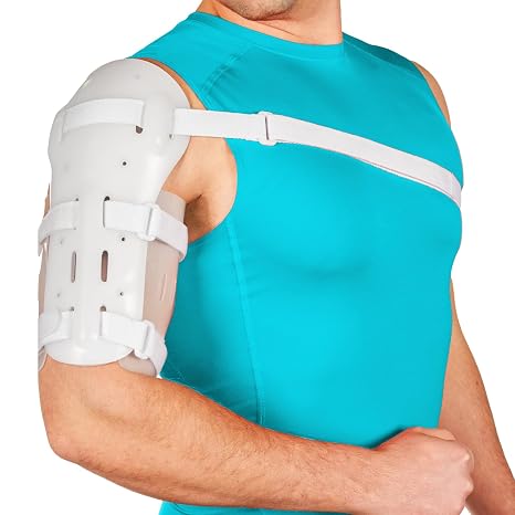 BraceAbility Sarmiento Brace - Humeral Shaft Fracture Splint Cast for Broken Upper Arm, Shoulder, Bicep and Humerus Bone with Stockinette Support (Large)