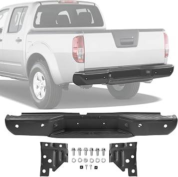Rear Step Bumper Assembly Replacement For Nissan Frontier 2005-2021 With Park Assist Sensor Holes Black Steel Back Bumper Replace NI1103126, 850229BF1E-PFM