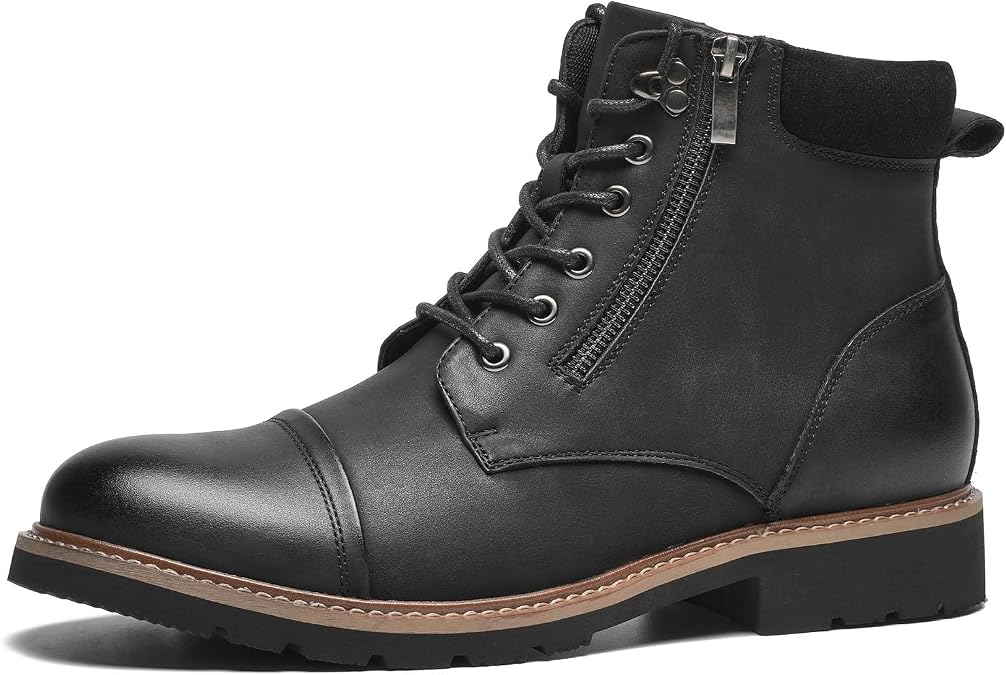 Chukka Boots for Men, Retro Cap Toe with Non-Slip Rubber Sole | Decorative Outer Side Zipper, Motorcycle-Inspired Style, Suitable for Daily Casual & Weekend Outings