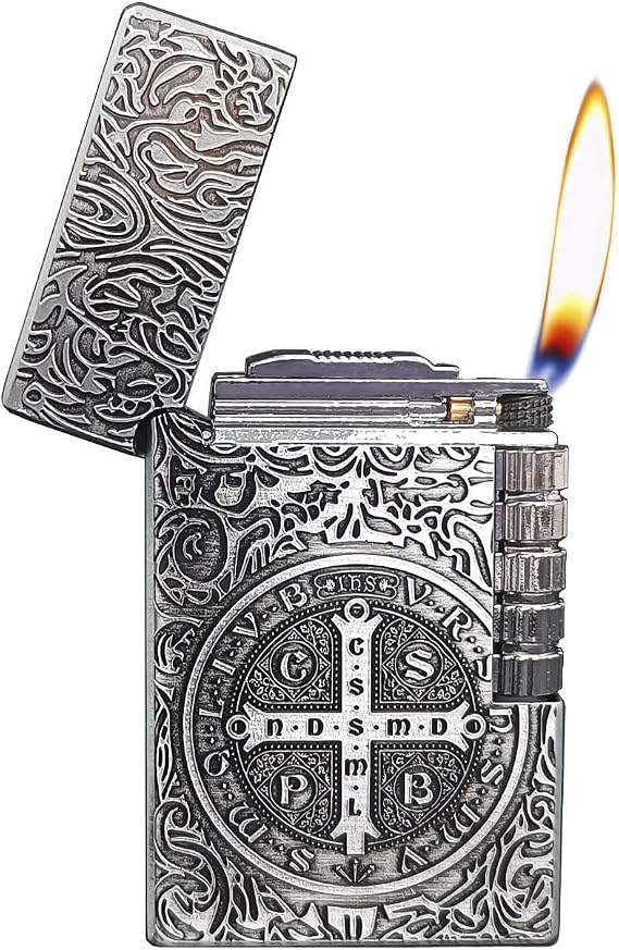 Butane Lighter, Unique Side Wheel Trench Lighter, Refillable Soft Fire Flip Lighters for Men Dad Gift Collect (Butane Not Included) (Silver)