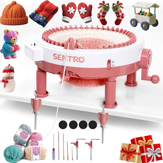 SENTRO 48 Needle Knitting Machine with Clamp & Counter Tube/Panel Weaving Modes, 4 Yarn Density Settings Circular Loom Kit for DIY Hats, Scarves, Blanket Easy for Beginners & Experts