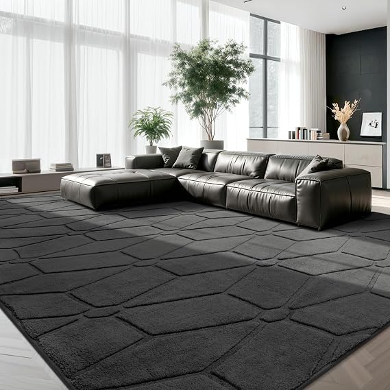 Large Rugs Living Room 160X230cm Grey Fluffy Washable Rugs | Short Pile Anti-Slip Area Rug 3D Flower Pattern - Soft Comfortable - Easy To Clean Carpet for Bedroom Kids Room Family Home