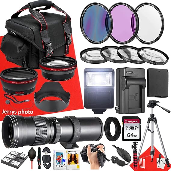 58mm Accessory Bundle for Canon EOS Rebel T7, T6, T5, T3, T100, 4000D, 2000D, 1500D + 420-800mm f/8.3 HD Telephoto Zoom Lens + Wide Angle and Telephoto Lens + Filters + More (28 pc Bundle)