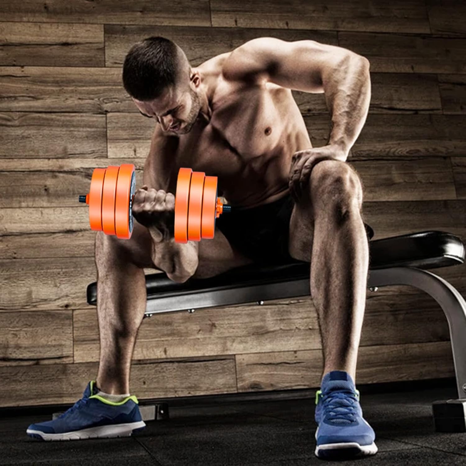 50 Pound Weights Set 2 Dumbbell Barbell, Weights 2-in-1 Dumbbell Barbell Set, Non-Slip Hand Dumbbell for Home, Gymnastics, Office（44LB） Dumbbell Weight Plates 10 Orange, One Size