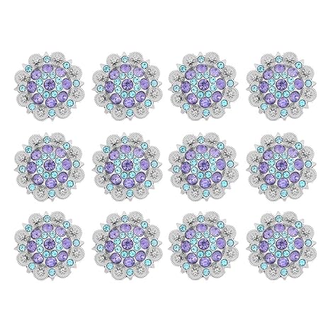 Berry Conchos with Screws Metal Flower Rhinestone Conchos 12 Pieces