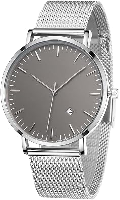 TWOPTION Mens Watches Sleek Minimalist Analog Quartz Waterproof Watches for Men, Stainless Steel Mesh Band Men's Wrist Watch with Auto Date