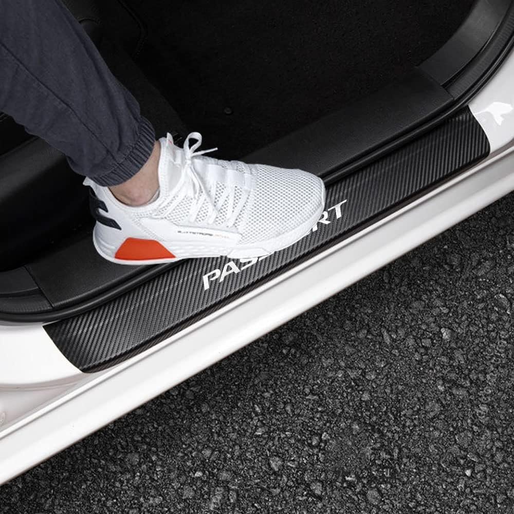LEXLEY for 2019 2020 2021 2022 2023 2024 2025 Passport Carbon Fiber Style Leather Door Sill Protector Anti-Dirty Scuff Plate Cover Guard Sills Protector Trim,Welcome Pedal Protect 4PCS -Sliver