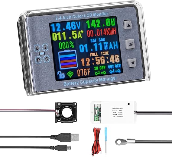 2.4 Inch Wireless Voltage Meter Ammeter Voltmeter Coulometer Battery Power Detector Battery Capacity Tester Real-time Battery Monitor