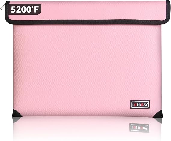 Fireproof Document Bag - with 5200F Heat Insulated, Waterproof Fireproof pouch with Zipper,Fireproof Money Bag for Cash/Documents/Valuables, Fire safe (Pink, 13.9"x10.6")