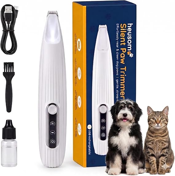 Silent Pet Paw Trimmer | Cordless Shaver for Dogs, Cats, Big & Small Animals with Light | Rechargeable Home and Salon Grooming Tool for Paws, Face, Ears, Butt