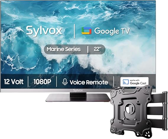 SYLVOX 22" Marine TV with Wall Mount, 12 Volt Television with DVD Player, 1080P Google OS ATSC NTSC WiFi Bluetooth HDMI USB, AC/DC Powered, 12V TV for RV Camper Boat Coastal Home