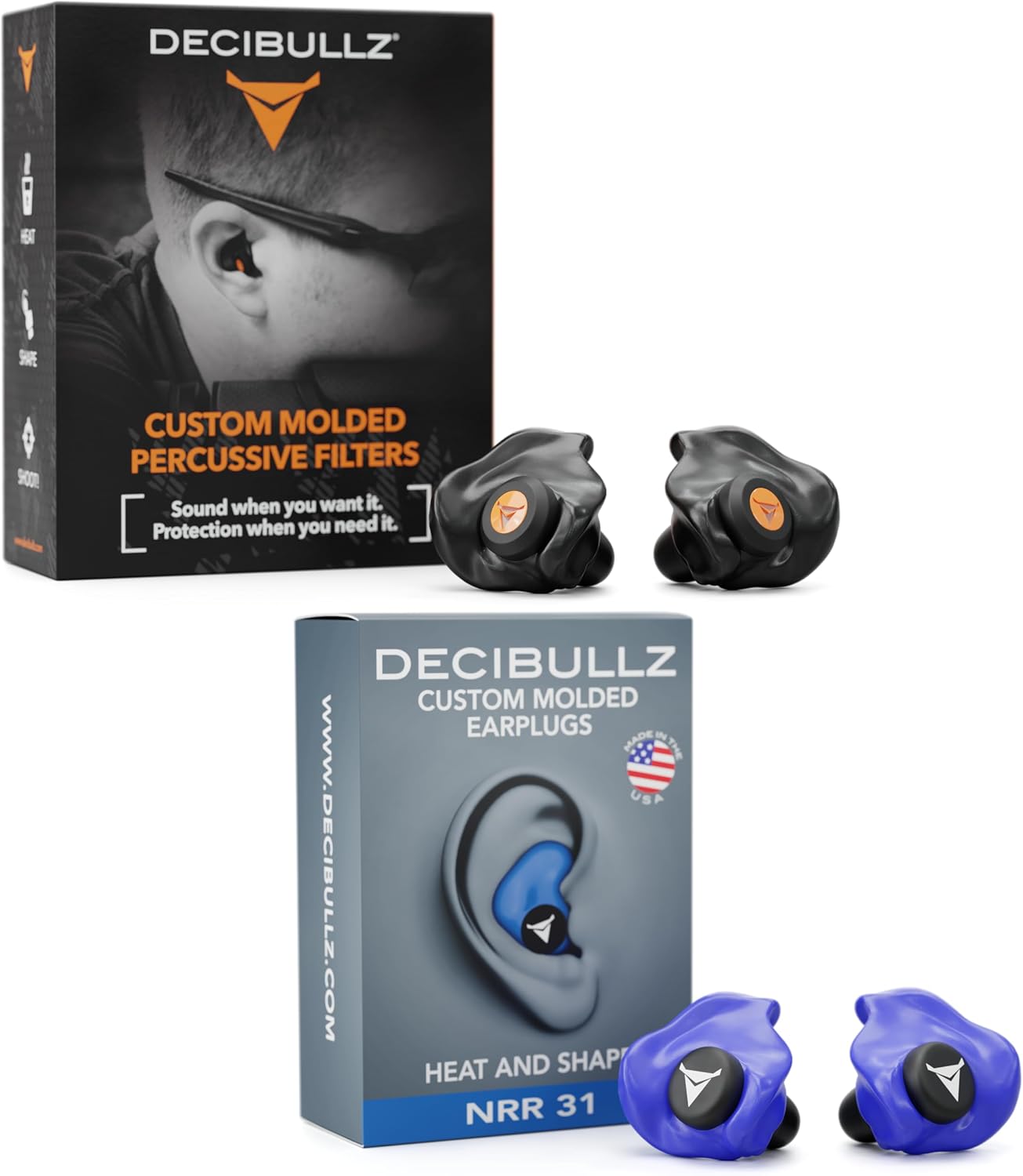 Decibullz Percussive Moldable Earplugs for Hunting & Shooting  Custom Molded Earplugs, 31dB Highest NRR, Comfortable Hearing Protection for Shooting, Travel, Swimming