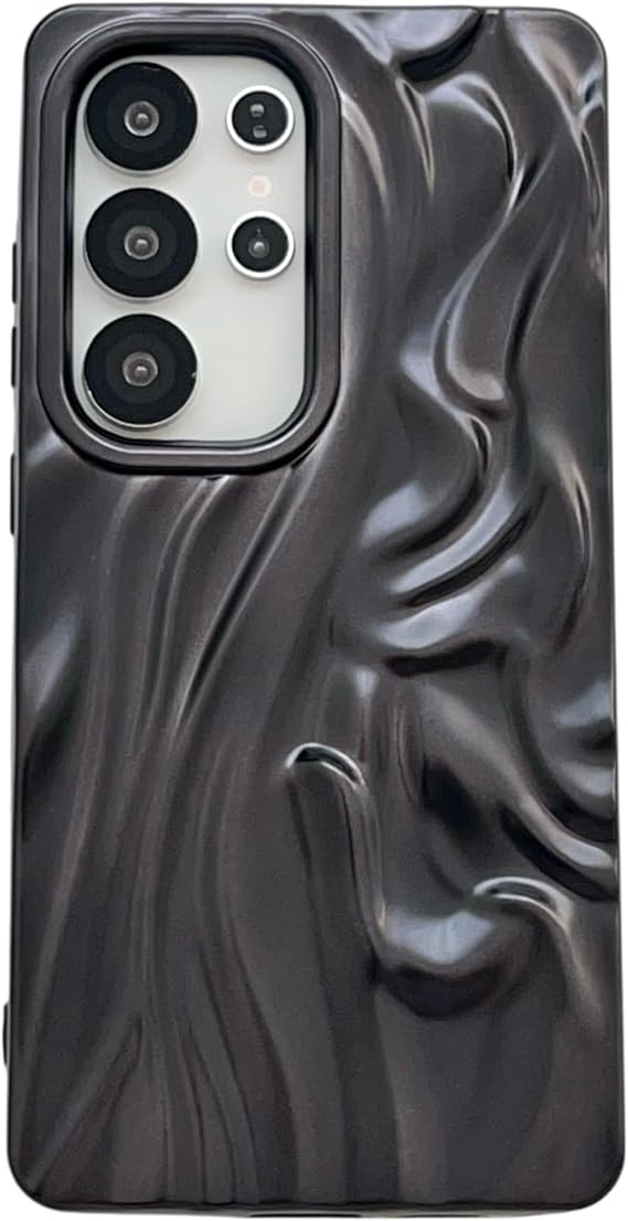 Caseative for S23 Ultra Case, Black | Pleated Water Ripple Chrome Wave Pattern Soft