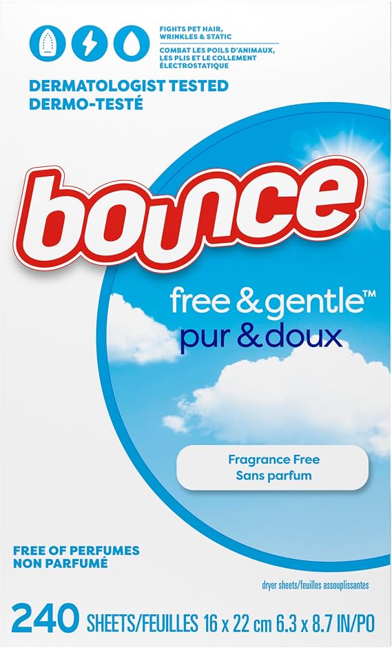Bounce Free & Gentle Dryer Sheets, Unscented, 240 Count