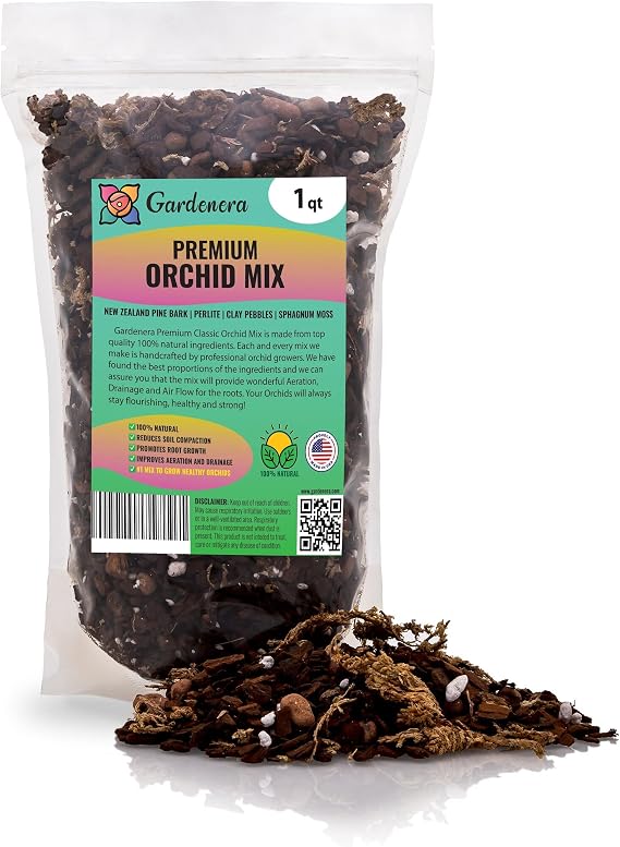 GARDENERA Orchid Soil Mix - 1 Quart - Hand Mixed Premium Classic Sphagnum Moss Potting Soil Mix - for Phalaenopsis Orchid