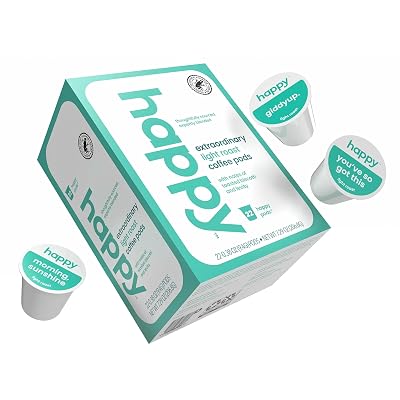 happy coffee light roast coffee pods, 22 count, notes of toasted biscotti and levity, compatible with most K-cup brewers, rainforest alliance certified