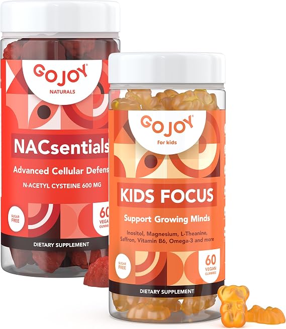 GOJOY NATURALS NAC 600mg Supplement and Kids Focus Gummies Bundle - Support for Adults and Children