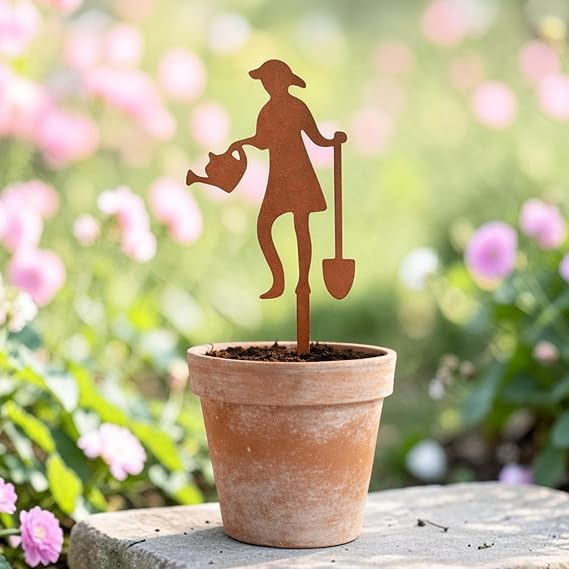 Metal Garden Decor Gardening Woman Plant Stake for Flower Pots