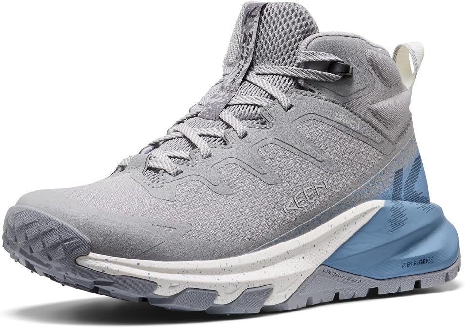 KEEN Women's Targhee Apex Mid Height Durable Lightweight Comfortable Waterproof Hiking Boots, Vapor/Ballad Blue, 7