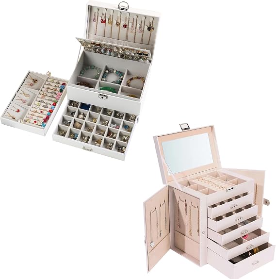 BOOVO 6 Layer Jewelry Box and 5 Layer Jewelry Box with Necklace Hanger