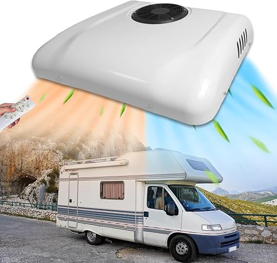 Roof Top RV AC Unit 24V Air Conditioner with Heat, Universal 24 Volt DC Air Conditioner Heater Combo, Quiet Camper Rooftop A/C Unit Heating Cooling for Truck Trailer Boat Motorhome Tractor Caravan