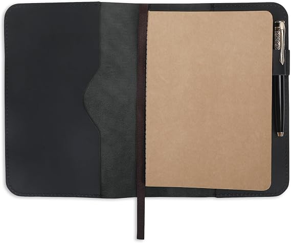 Handmade Refillable A5 Leather Journal Cover 9 x 6 in, Black