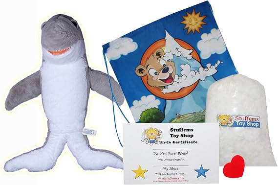 Stuffems Toy Shop Make Your Own Stuffed Animal 16" "Sharky the Shark - No Sew - Kit with Cute Backpack!